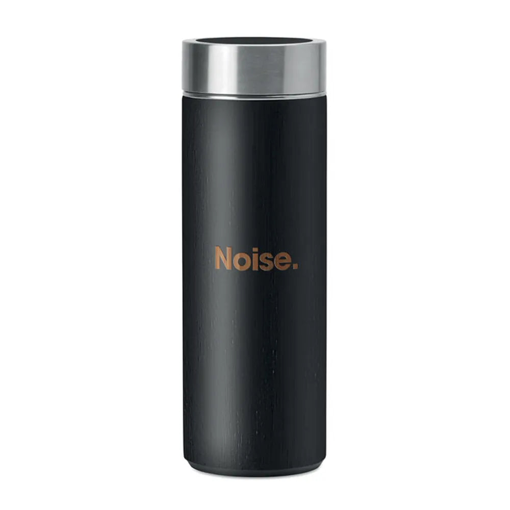 thermosfles thee compartiment 400 ml zwart met logo 199421