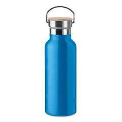 Dubbelwandige RVS Fles met Bamboe Dop - Blauw