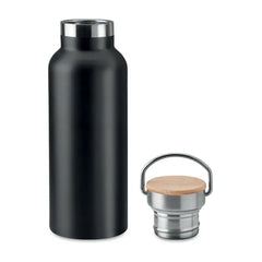 Dubbelwandige RVS Fles met Bamboe Dop - Zwart