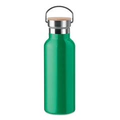 Dubbelwandige RVS Fles met Bamboe Dop - Groen