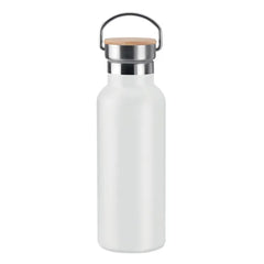 Dubbelwandige RVS Fles met Bamboe Dop - Wit
