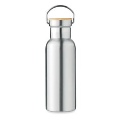 Dubbelwandige RVS Fles met Bamboe Dop - Silver