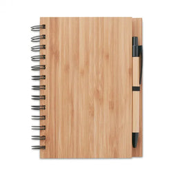 Notitieboek met bamboe cover en balpen gerecycled papier, Beige - 199435