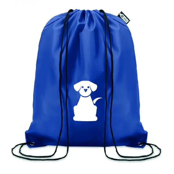 rugzak met koord rpet gerecycled blauw met logo 199440