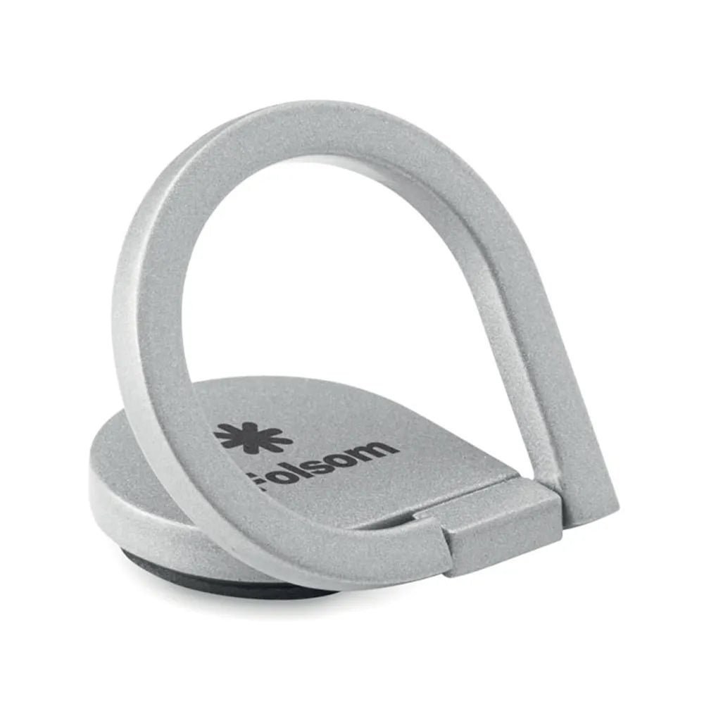 Telefoonhouder met ring van mat metaal met bedrukking, Zilver - 199445
