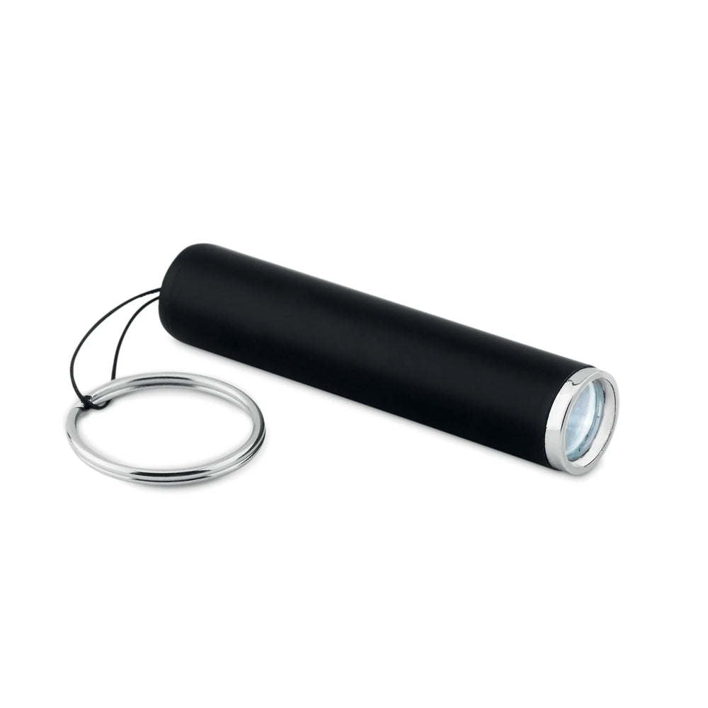 ABS sleutelhanger zaklampje met oplichtend logo bij gravering liggend zonder gravering, Zwart - 199469