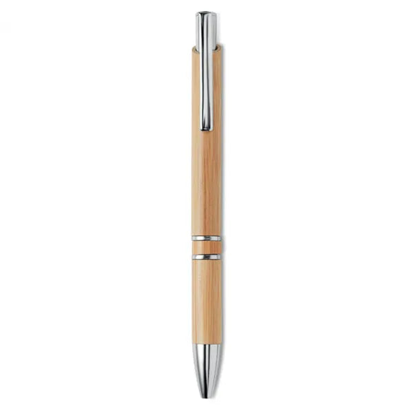 Bamboe balpen met aluminium details, Beige - 199482
