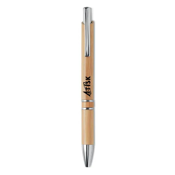 Bamboe balpen met aluminium details met bedrukking, Beige - 199482