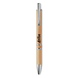 Bamboe balpen met aluminium details met bedrukking, Beige - 199482
