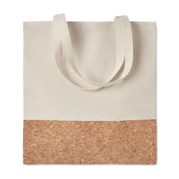 Katoenen boodschappentas met kurkdetail, Beige - 199517