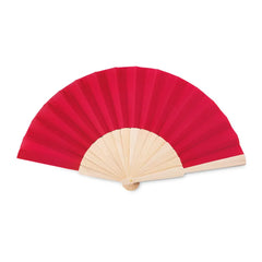Houten handwaaier met gekleurde stof - Rood