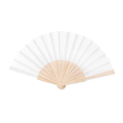 Houten handwaaier met gekleurde stof - Wit
