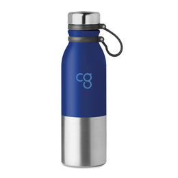 RVS drinkfles 600 ml dubbelwandig met siliconen grip, Blauw - 199539
