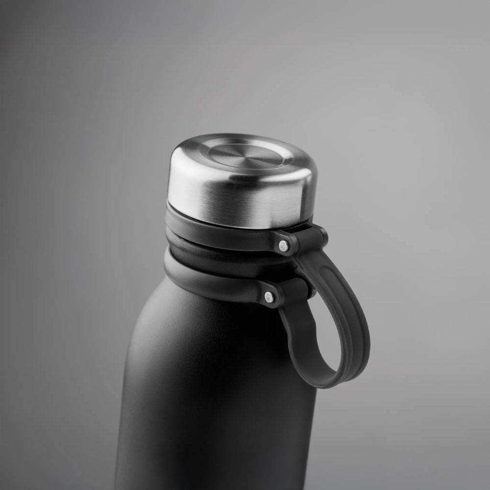 RVS drinkfles 600 ml dubbelwandig met siliconen grip detail, Zwart - 199539