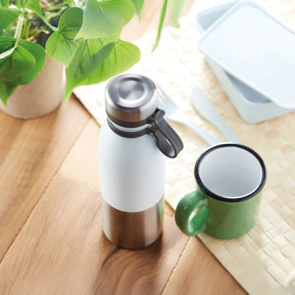 RVS drinkfles 600 ml dubbelwandig met siliconen grip sfeerbeeld, Wit - 199539