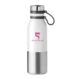 RVS drinkfles 600 ml dubbelwandig met siliconen grip, Wit - 199539