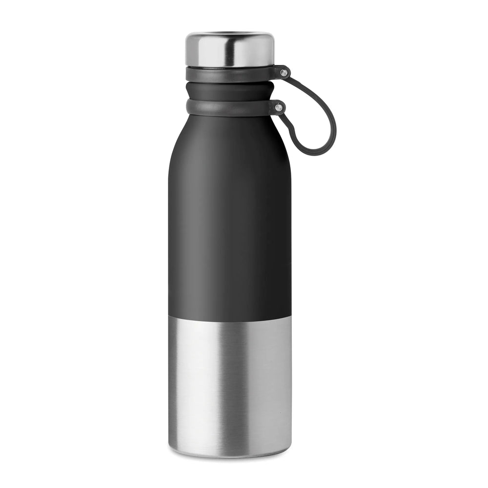 RVS drinkfles 600 ml dubbelwandig met siliconen grip, Zwart - 199539