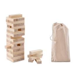 Vallende toren spel met 54 houten blokjes in katoenen zakje, Bruin - 199574