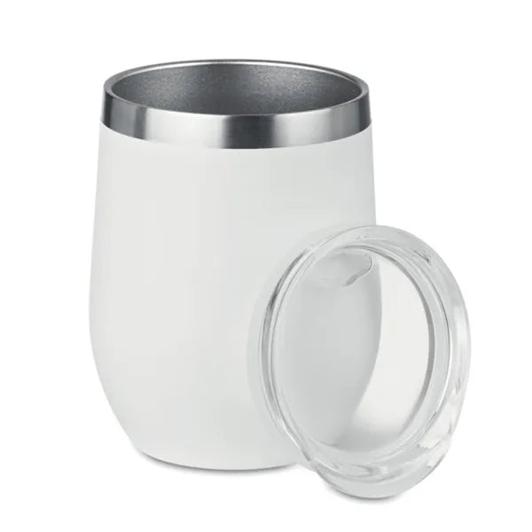 Dubbelwandige RVS drinkbeker 300 ml met deksel, Wit - 199597