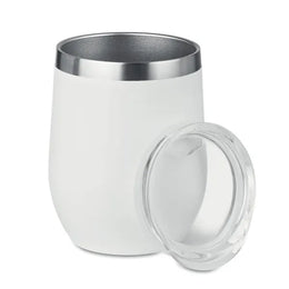 Dubbelwandige RVS drinkbeker 300 ml met deksel, Wit - 199597