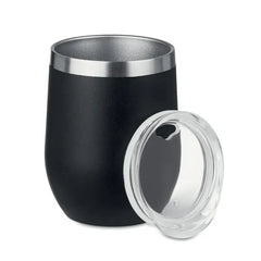 Dubbelwandige RVS Drinkbeker 300 ml met Deksel - Zwart