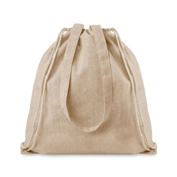 Draagtas van gerecycled katoen en polyester met trekkoorden, Beige - 199603
