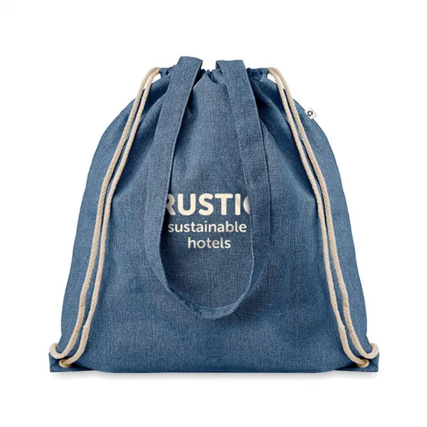 Draagtas van gerecycled katoen en polyester met trekkoorden, Blauw - 199603