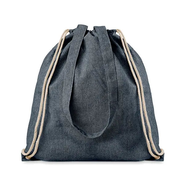 Draagtas van gerecycled katoen en polyester met trekkoorden, Marineblauw - 199603
