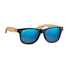 Retro zonnebril met bamboe pootjes en spiegelglazen - Blauw