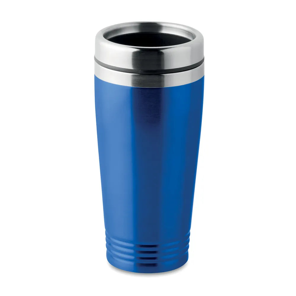 Dubbelwandige RVS drinkbeker 400 ml met zwart deksel, Blauw - 199618