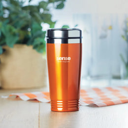 Dubbelwandige RVS drinkbeker 400 ml met zwart deksel sfeerbeeld, Oranje - 199618