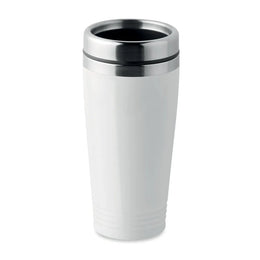 Dubbelwandige RVS drinkbeker 400 ml met zwart deksel, Wit - 199618