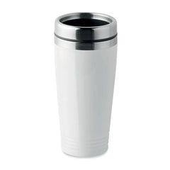 Dubbelwandige RVS Drinkbeker 400 ml met Zwart Deksel - Wit