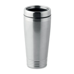 Dubbelwandige RVS Drinkbeker 400 ml met Zwart Deksel - Zilver