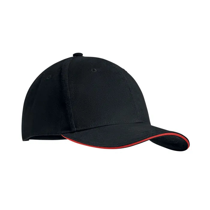 cap zware twill katoen 6 panelen zwart rood zijkant 199643
