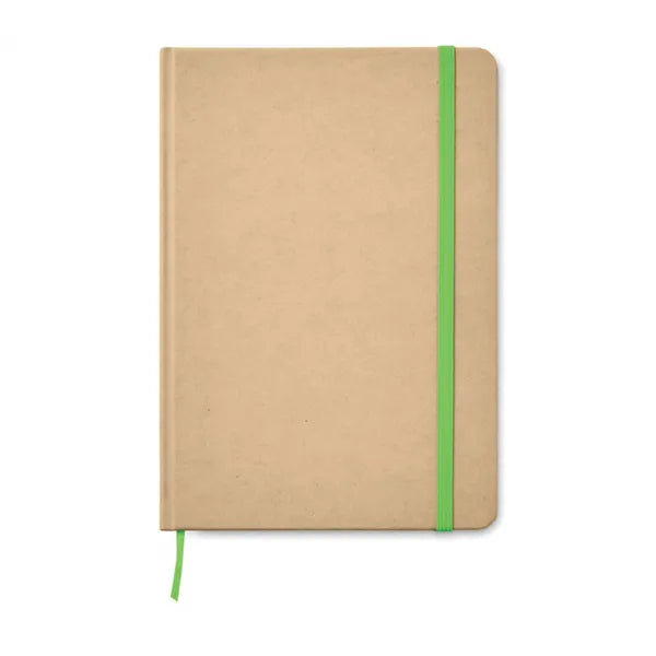A5-notitieboek met kartonnen kaft en elastiek, Bruin en groen - 199684