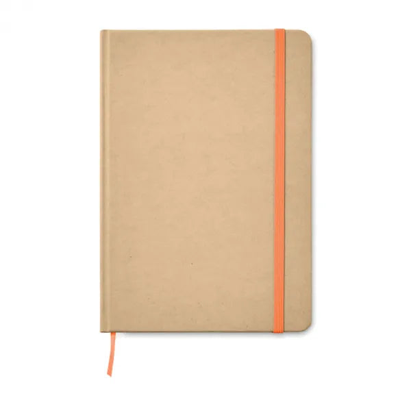 A5-notitieboek met kartonnen kaft en elastiek, Bruin en oranje - 199684