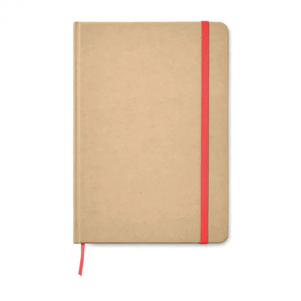 A5-notitieboek met kartonnen kaft en elastiek, Bruin en rood - 199684