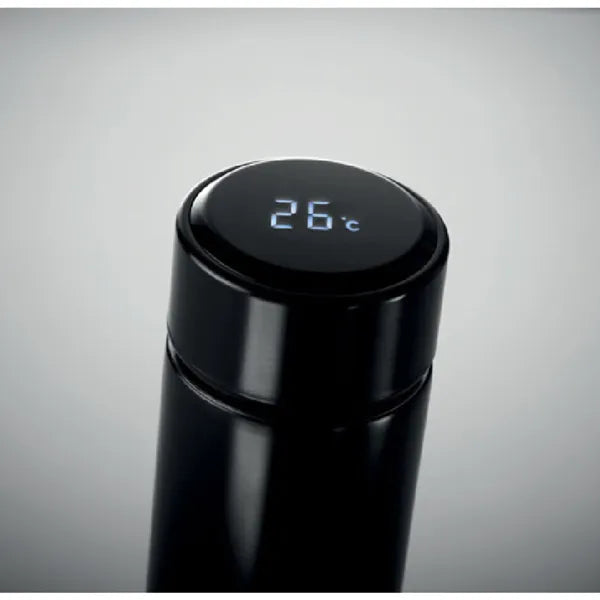 Dubbelwandige RVS fles 450 ml met LED thermometer en theezeef detail, Zwart - 199796