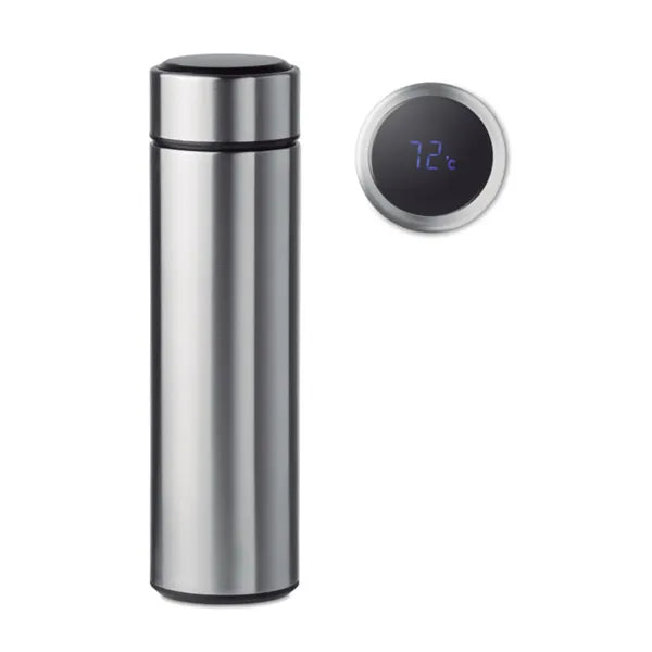 Dubbelwandige RVS fles 450 ml met LED thermometer en theezeef, Zilver - 199796