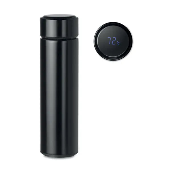 Dubbelwandige RVS fles 450 ml met LED thermometer en theezeef, Zwart - 199796