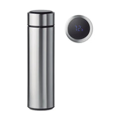 Dubbelwandige RVS Fles 450 ml met LED Thermometer en Theezeef - Zilver