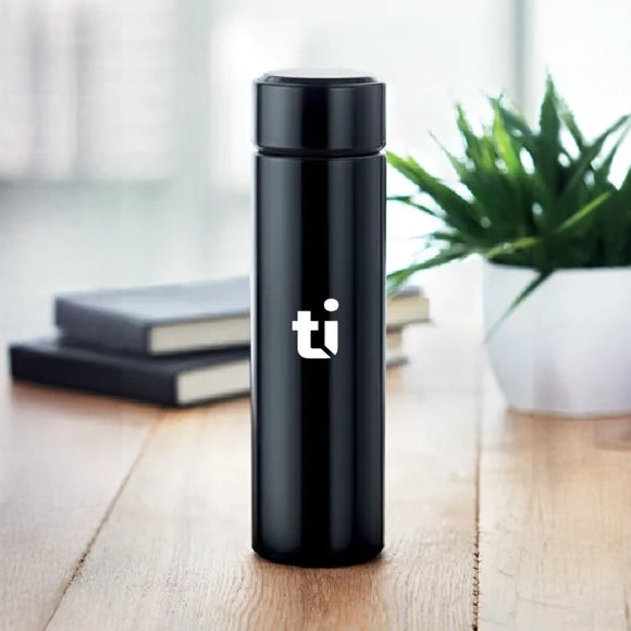 thermosfles thermometer 450ml zwart met logo 199796