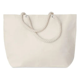 Katoenen strandtas met touwkoordhengsels, Beige - 199813