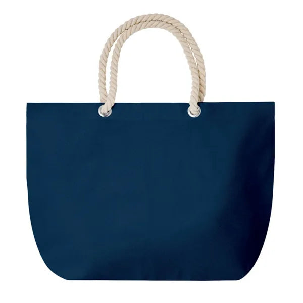 Katoenen strandtas met touwkoordhengsels, Blauw - 199813