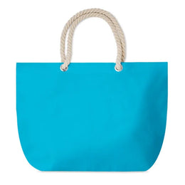 Katoenen strandtas met touwkoordhengsels, Turquoise - 199813