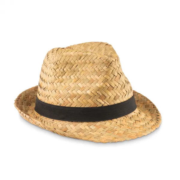 Strohoed met zwarte band, Beige en zwart - 199844