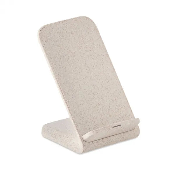 Draadloze telefoonstandaard en oplader van tarwestro en ABS, Crème - 199891