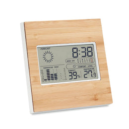 Thermometer met bamboe voorzijde en klok, Beige - 199959