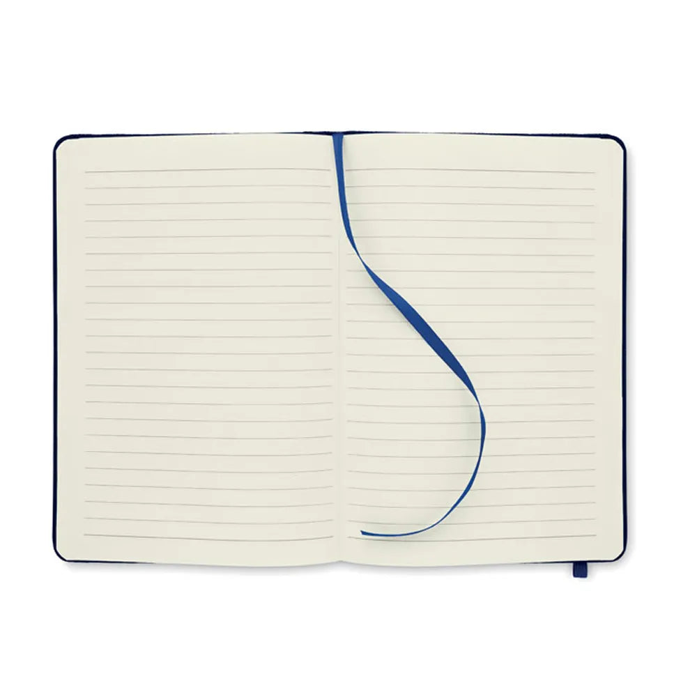 A5 notitieboek met 600d rPET omslag gerecycled papier opengeslagen, Crème en blauw - 199966